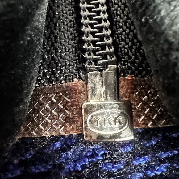 St John Marie Gray Zip Cardigan 6 Blue Check Plaid Knit Black Velvet Trim Pads - Picture 11 of 11